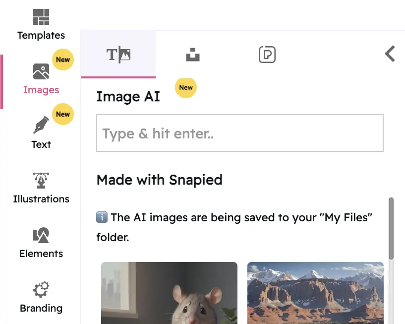 Snapied Favorite items: You can mark a template, image, illustration, quote, etc you favorite to use later.